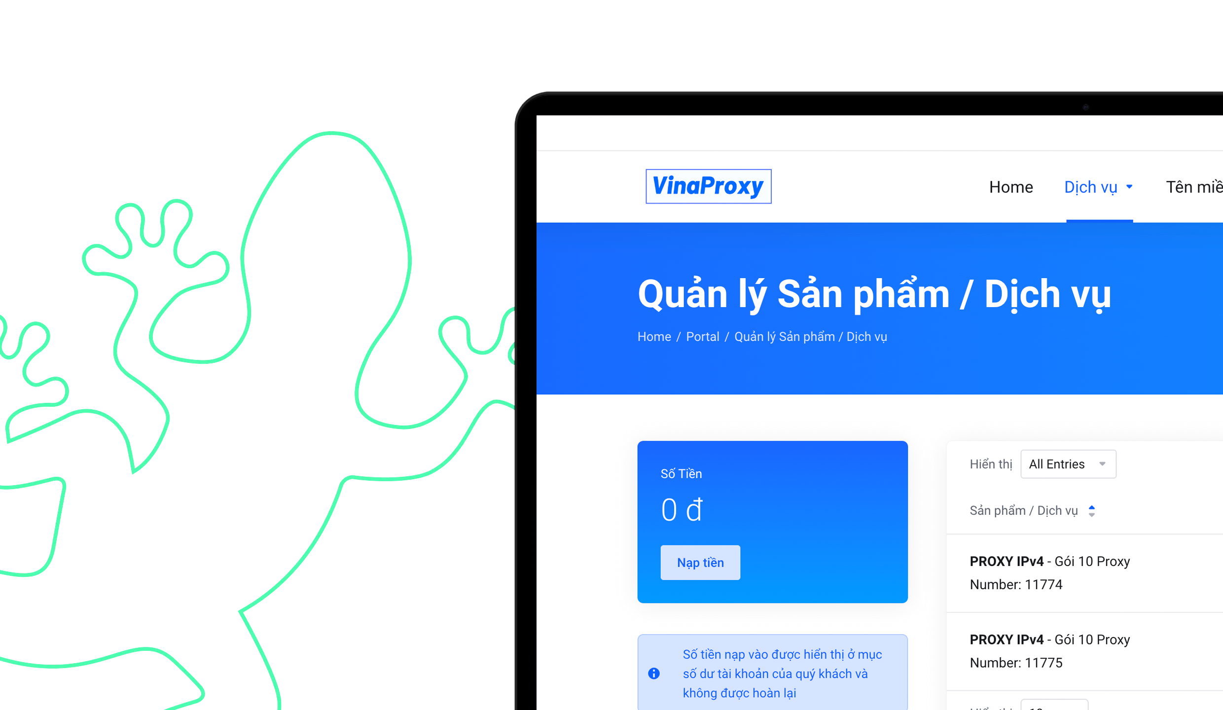 Mua proxy quản lý sản phẩm dịch vụ